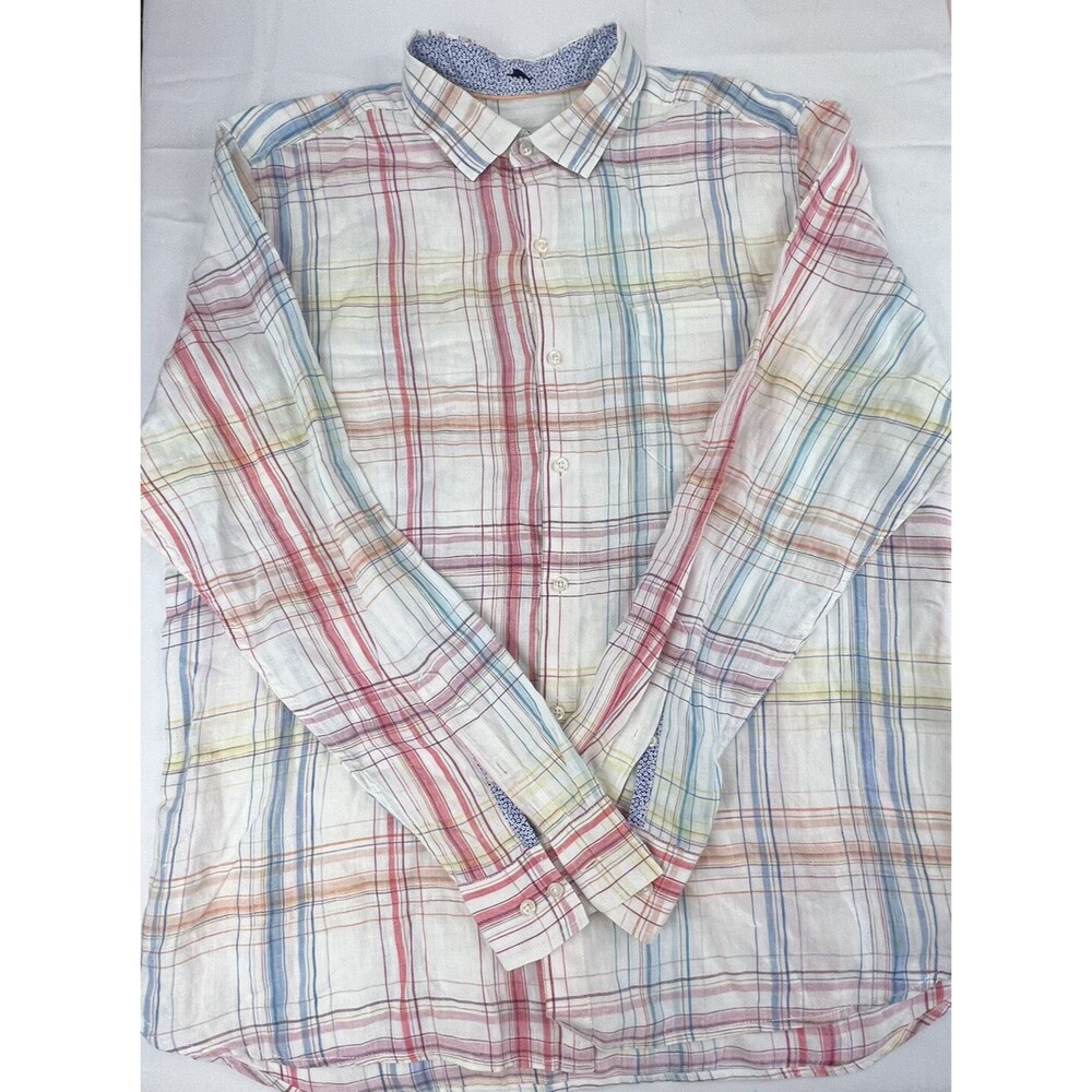 Tommy Bahama Mens Long Sleeve Plaid Button Up Shirt Contrast Trim Size XL